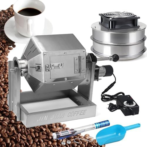 OFNHJK Coffee Bean Roaster, 3.8L Drum Type Coffee Bean Roaster with Coffee Bean Cooler & Thermometer, Coffee Bean Baker Gas Burner, Coffee Roaster Machine for Cafe Shop Home Use