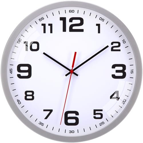 Warminn Wanduhr Ohne TickgeräUsche Lautlos Modern 30cm Quarz Groß Batterie Betriebene Wanduhr Einfach zu Lesen für Zimmer Zuhause KüChe Schlafzimmer Büro Schule (Silber, 30cm)