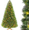 Weihnachtsbaum Künstlich, Nordmanntanne Premium 210cm, Naturgetreu und Dichte Zweige, Künstlicher Weihnachtsbaum mit Christbaum Holzständer, 300 Warmweißen Lichtern, 600 Spitzen, Einfach zu Montieren
