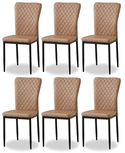 JYMTOM Wohnzimmerstühle Esszimmerstühle mit Kunstleder, hoher Rückenlehne, Metallgestell und modernem Gitter-Design für Wohnzimmer, Esszimmer, Konferenzraum und Klassenzimmer(6, PU Hellbraun)