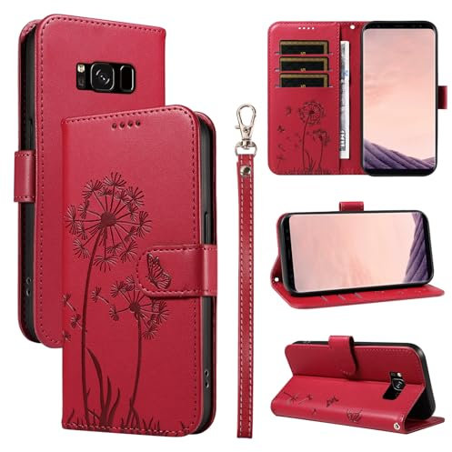 Bravoday Handyhülle für Samsung Galaxy S8 Hülle, Premium PU Lederhülle Klappbar Tasche Klapphülle mit Magnet Kartenfach Standfunktion Schutzhülle für Galaxy S8, Rot