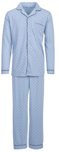 Henry Terre Herren Pyjama Diamant Muster Langarm Schlafanzug Baumwolle durchgeknöpft, Farbe:hellblau, Größe:L