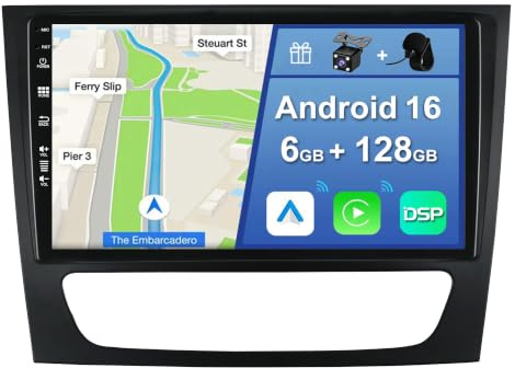 YUNTX [6GB+128GB] Android 15 2 DIN Autoradio para Benz E-Class W211 C-Class W219 G-Class W463-[Integrado CarPlay/Android Auto/DSP/GPS]-IPS 9“ Touch Screen-CAM+Mic-Dab/Bluetooth 5.0/AHD Cámara