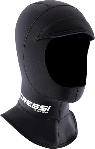 CRESSI Unisex-Adult Guardian Peaked Hood Kapuze mit 2 mm Dickem, Doppelt Gefüttertem Neoprenvisier, Schwarz, L/4