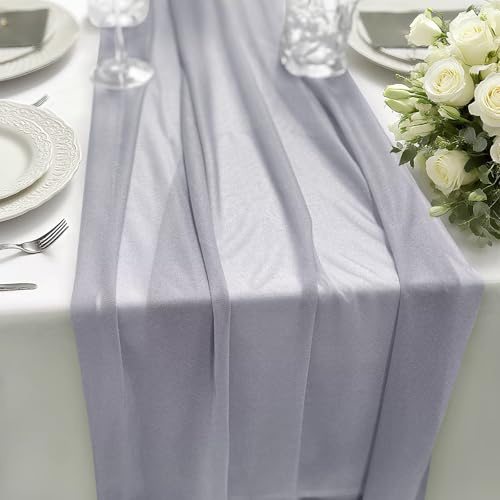 Chiffon Tischläufer Hellgrau 70x300cm 1 Stück, Table Runner Stoff Tischdeko, dekoratives Tischband Hochzeit für Hochzeitsdeko, Tischdeko Geburtstag, Babyparty, Küche Tisch Dekoration Drinnen Urlaub