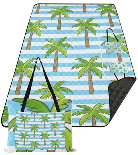 KLL Blu Bianco A Righe Di Cocco Palma Impermeabile Picnic Esterno Coperta Morbido Prato Campeggio Coperta Packable per Adulti Concerto Coperta mat de picnic