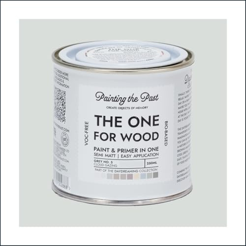 The One for Wood Paint & Primer 250ml Grey No. 5 Cloud Gazing | Semi Matt Finish, Bio-Based & VOC-Free Formula for Wooden Furniture & Surfaces | Durable & Easy Indoor Home Decorating