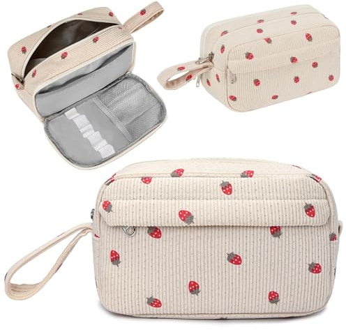 ZXTGBQ Federmäppchen, Federmäppchen Mäppchen Cord-Stoff, Groß, Bleistiftbeutel für Schule, Federmappe, Federtasche Stiftetasche Stiftemappe Pencil Case Schulmäppchen für Schule, Erdbeer Muster
