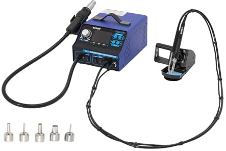 Heißluft Lötstationen 780W Nachbearbeitungsstation 3 IN 1 Soldering Station 28L/min Luftpistole Lötzinn 200-480°C Lötkolben mit 5 Lötspitzen