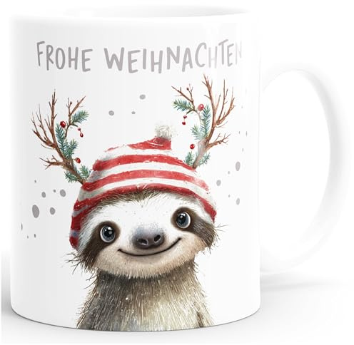 SpecialMe® Kaffee Tasse Frohe Weihnachten Lustig Faultier Motiv Perfekte Geschenkidee Advent Nikolaus Keramiktasse Weiss standard
