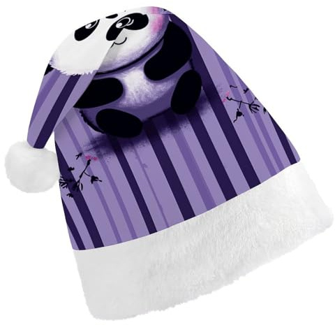 FekiLoot Lila gestreifte Panda-Weihnachtsmütze mit Plüschkrempe und Innenfutter, Unisex, klassischer Weihnachtsmannhut für Neujahr, Festtage, Partyzubehör und Geschenke