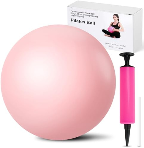 DxnuZro 9 Inch Pink Pilates Ball, Exercise Stability Yoga Ball Small Exercise Ball with Air Pump for Core Workout, Balance Training, Home Gym, Office, Physical Therapy