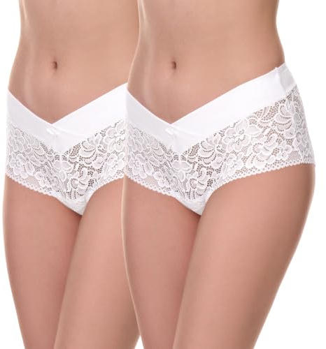 Merry Style Damen Hipster Hot Pants aus Baumwolle mit floraler Spitze atmungsaktive Unterhose mit V-Front Damen Unterwäsche MSGAB155
