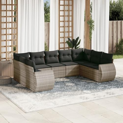Owoxanthellate 9-teilige Garten Lounge Sitzgruppe Grau 62x62x69 cm aus wetterfestem Poly Rattan mit dicken Polsterkissen platzsparendes Modular Sofa Set für Terrasse Balkon und Wintergarten