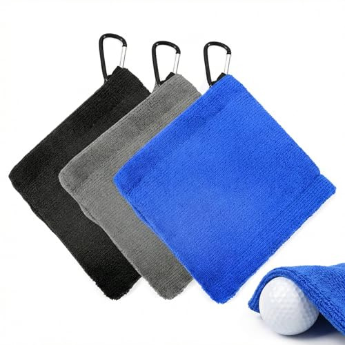 Rudfovn 3 Pack Golf Towel with Clip, Multifunction Absorbent Cleaning Towels and Hook for Golf Bags Fitness Sport Outdoor