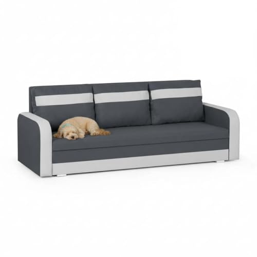 SENTO TRADE 3-Sitzer Sofa mit Schlaffunktion, Bettkasten, Couch, Schlafsofa, Bonellfederkern, CONDI (Grau/Weiß)