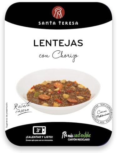Santa Teresa - Platos Preparados Sin Conservantes ni Aditivos. ¡Calentar y Listo! - (Lentejas)