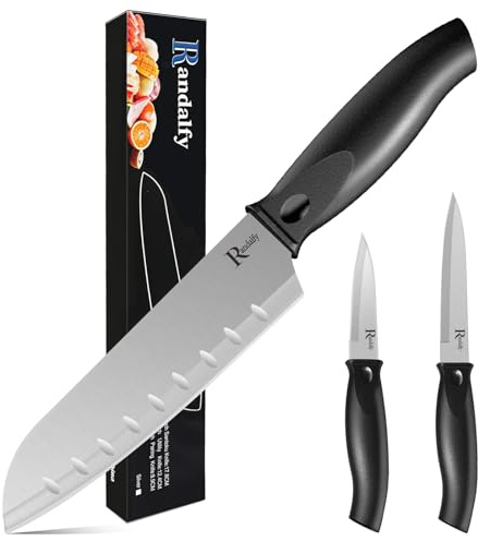 Randalfy Knife Set 3 Pieces, Ultra Sharp Stainless Steel Chef Knives Set with Santoku, Utility, Paring Knife for Fruit, Vegetable, Tomato, Peeling - Popular Family Kitchen Collection (Silver)