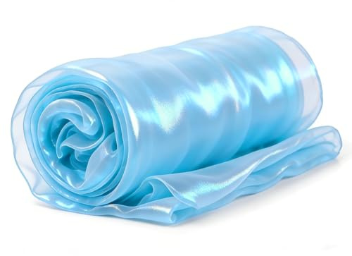 500x150 cm Organza Stoff, Schillernder Organza, Glänzender Stoff, Schillernd Glänzendes Gaze Tuch zum Nähen, Deko Stoff für Gardine, Kleid, Bühnenoutfit, Hochzeit Dekor (5 Farben) (Himmelblau)