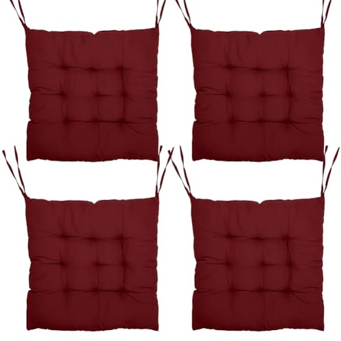 Tutamaz 4er Set Stuhlkissen, Bequemes Sitzkissen 40x40x3cm, Bodenkissen, Stuhlauflage für Indoor und Outdoor für Esszimmer, Wohnzimmer, Studierzimmer (R-Rot)