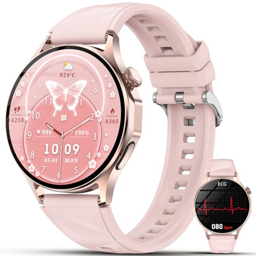 YUPENG Smart Watch for Women with ECG Blood Pressure Bluetooth Calls/Heart rate/Body Temperature, 1.32 HD Health Watch Sleep Monitor/SpO2/BMI Fitness Tracker Smartwatch for iOS Android (Pink)