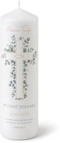 printplanet - Taufkerze Kreuz - Personalisiert mit Name und Datum - Kerze Taufe Geschenk