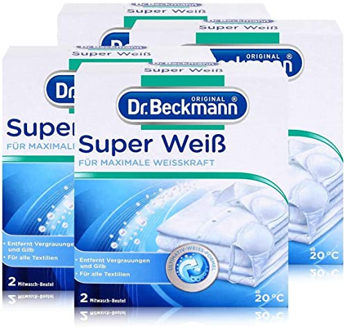 Dr. Beckmann Super Weiß | entfernt Grauschleier | hilft gegen Vergilbungen | die Wäsche wird wieder strahlend Weiß | 8x 40g