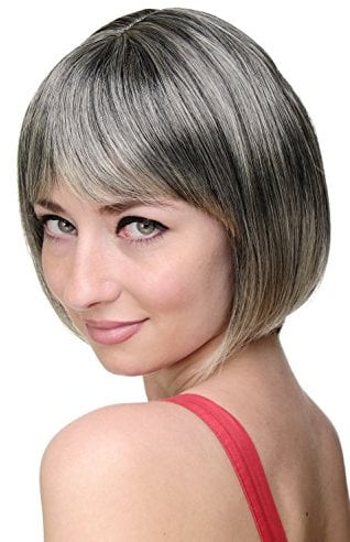 WIG ME UP - 703-1T228 Sexy Bob, Perücke, gerader Pony, Schwarz-Blond-Mix, Tiefschwarz (1) und Hellblond (228) gesträhnt mit hellen Spitzen
