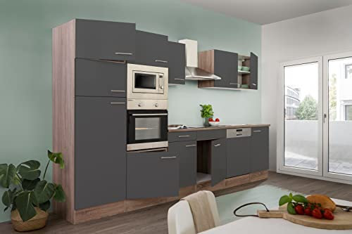 Küche Küchenzeile Küchenblock Einbauküche Eiche York Grau Oliver 340 cm Respekta
