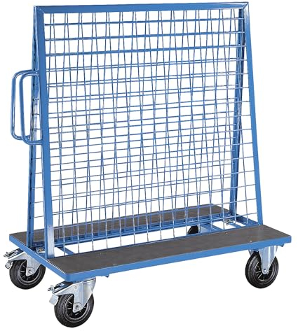 eurokraft | Werkstückwagen aus Stahl | Tragfähigkeit 500 kg | mit 2 Gitterwänden für Einhängeträger