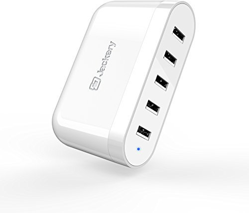 USB Charger Plug Jackery Crew 5-Port 40W Wall Charger Premium International Travel Adapter - 8A/40W Desktop Charger for Apple iPhone iPad, Samsung Galaxy, Smartphone, Tablet [UL Certification]