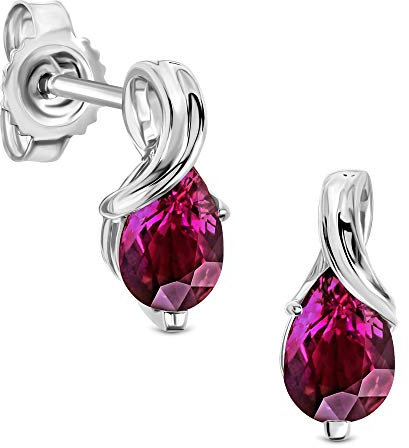 Miore Ohrringe Damen tropfen Ohrhänger mit Edelstein/Geburtsstein Rubin in rot aus Weißgold 9 Karat / 375 Gold, Ohrschmuck