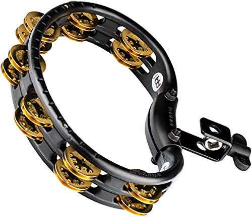 Meinl Percussion Tambourine Montierbares Instrument - 2-reihiges Tamburin - Mit Halterung - ABS Kunststoff/Messing, Schwarz/Gold (TMT2B-BK)