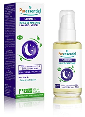 Puressentiel - Sonni Sereni - Rilassante Olio per Massaggio Biologico con 6 oli essenziali - Lavanda e Neroli - 100% biologico e naturale - Per rilassarsi e rigenerarsi - 100 ml