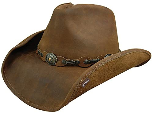 Stetson Roxbury Rust Distressed Shapeable Leather Cowboy Western Hat - Large