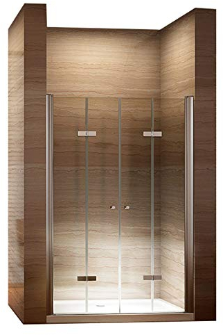 i-flair Doppelfalttür Verstellbereich von 120-124 cm Höhe: 195 cm Duschabtrennung aus 6 mm durchsichtigem ESG Sicherheitsglas mit Nanobeschichtung