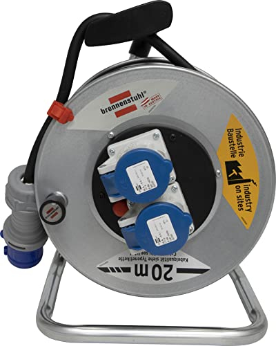 Prolunga Elettrica 20 metri H07RN-F 3G2.5 con Avvolgicavo Brennenstuhl 1195786020 | Spina e 2 prese CEE 3 poli 230 V/16 A |Prolunga Avvolgibile con Interruttore Sicurezza e Protezione Surriscaldamento
