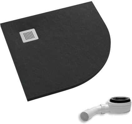 AQUABAD Duschwanne/Duschtasse Palast mit LeakProtect Technologie Black Stone 90x90cm Viertelkreis R55 - Blende: polierter Stahl | inkl. Ablaufgarnitur/Siphon