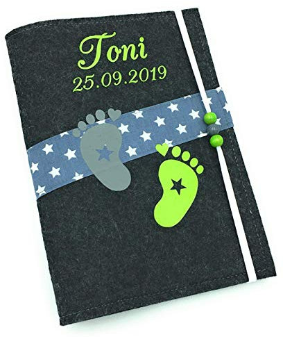 U-Heft Hülle mit Namen & Impfpassfach Füsse Grün