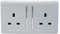 Trendi 2 Gang Raised Artistic Modern Glossy Screwless 13 Amp Single Pole with Chrome Switched UK Standard Electrical Double Wall Plug Socket in Platinum Silver - ART-SKT213LSI