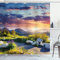 ABAKUHAUS Landschaft Duschvorhang, Idyllische Sky Europe Park, Stoffliches Gewebe Badezimmerdekorationsset mit Haken, 175 x 240 cm, Grün Blau Lila