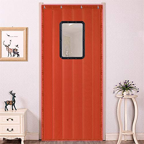 Liveinu Cortina Térmica Con Aislante Térmico Para Puerta Insonorizante Impermeable Reducir el Ruido Ambiental Aislamiento CortinaPara Puertas con Térmica y Aislante Naranja Con Ventana 150x240cm