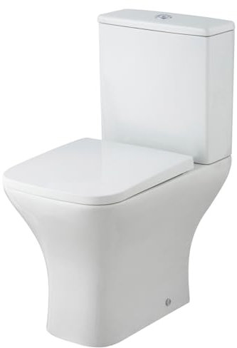 Nuie NCG450 Ava Modern Bathroom Rimless Coupled Toilet Pan, Dual Flush Cistern and Soft Close Seat, White