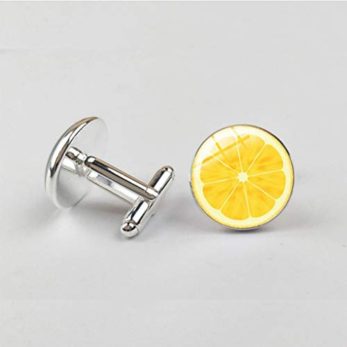Manschettenknöpfe für Herren, Gelbe Zitrone Obst Slice Glaskuppel Kupfer Versilbert Manschette Schnalle, Modisches Shirt Zubehör Geschenk Für Buchhalter Boss Business Hochzeit Prom Offizieller An