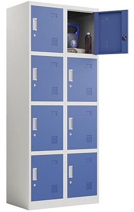 Racking Solutions 2 x 4 Door Metal Storage Lockers, Blue & Grey Steel Lockable Unit, Staff Gym School Changing 1850mm H x 380mm W x 450mm D