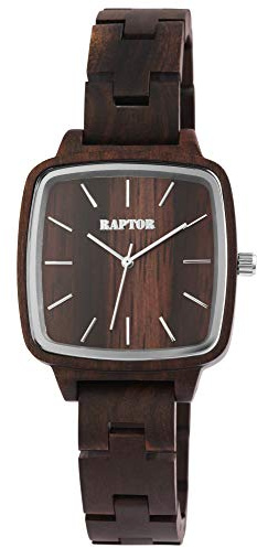 Raptor Damen-Uhr Holz eckig Natur Faltschließe Analog Quarz RA10213 (Sandelholz)