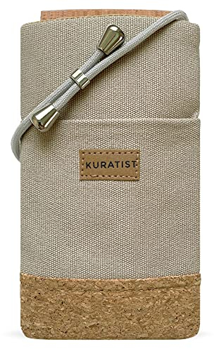 Kuratist NELA Handy Umhängetasche - Canvas & Naturkork - Grün - Größe L (Ecru) - Für Smartphones bis 6.9 Zoll, Kompatibel mit iPhone, Galaxy, Xiaomi, Verstellbarer Gurt, Modern & Minimalistisch