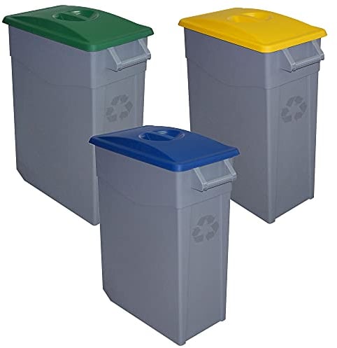 Denox PK3351 Pack Reciclaje Zeus 65 litros Cerrado c/u: 195 litros totales, en 3 contenedores, en Colores Azul/Verde/Amarillo