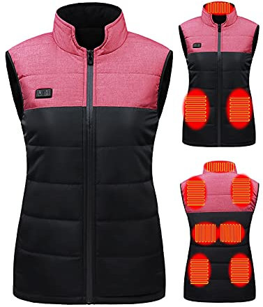 joyvio Gilet chauffant pour hommes et femmes, charge USB, chauffe-corps électrique, veste, manteau ajusté avec 9 zones de chauffage pour les vêtements de travail en plein air, Rose, M