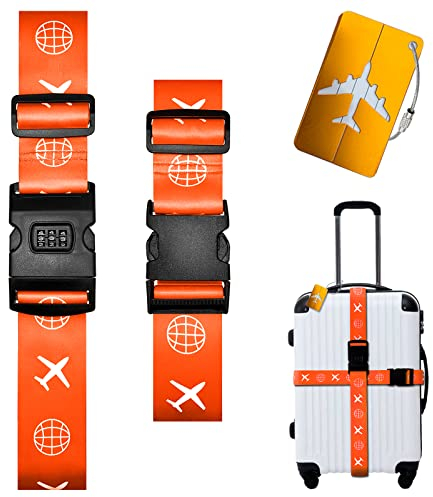 Eurtes Koffergurt Passwort Gepäckgurt Gepäckband Einstellbare Kofferband Kofferanhänger KreuzGepäckgürtel (Orange)